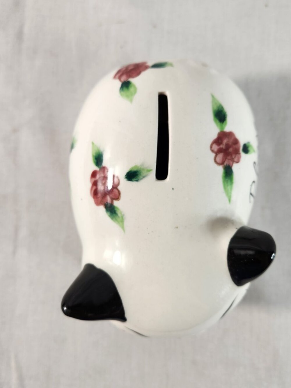 Ries Japan Ceramic Piggy Bank White Vintage 1950s-1960s Hand Painted + Plug - Picture 7 of 9